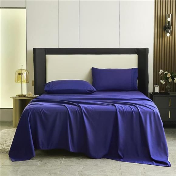 Bed Sheet Set King Size, Blue - Bedding Sheets & Pillowcases -  4 Piece - Picture 5 of 6